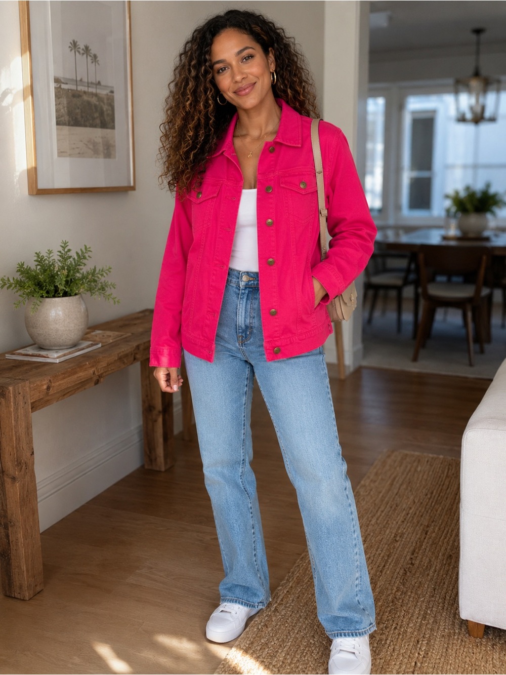 Bright Pink Classic Jean Jacket - Women's Casual Denim Coat